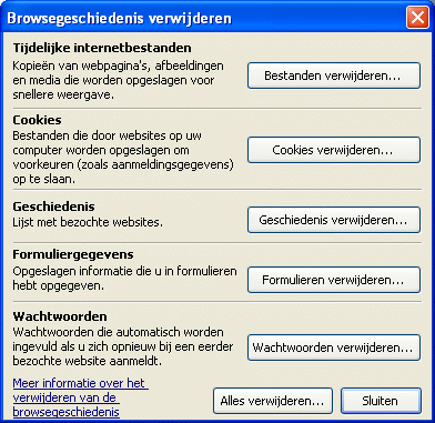 Browsergeschiedenis verwijderen venster