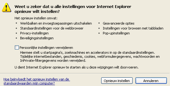 Internet Explorer 8 opnieuw instellen