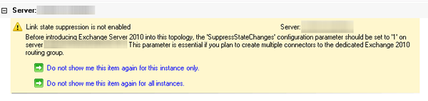 Exchange 2010 Pre-Deployment Analyzer melding: Link State suppression is not enabled