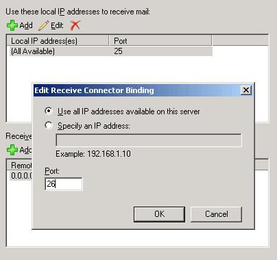 Exchange Sever 2007 Receive Connector poort wijzigen