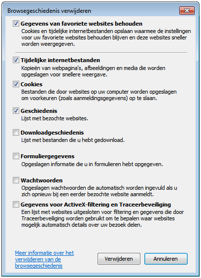 Internet Explorer 9 - Browsergeschiedenis verwijderen