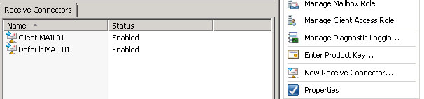 Overzicht Default Receive Connectors in Exchange 2010