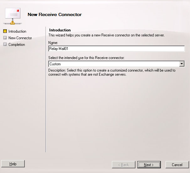Nieuwe Receive Connector aanmaken Exchange 2010