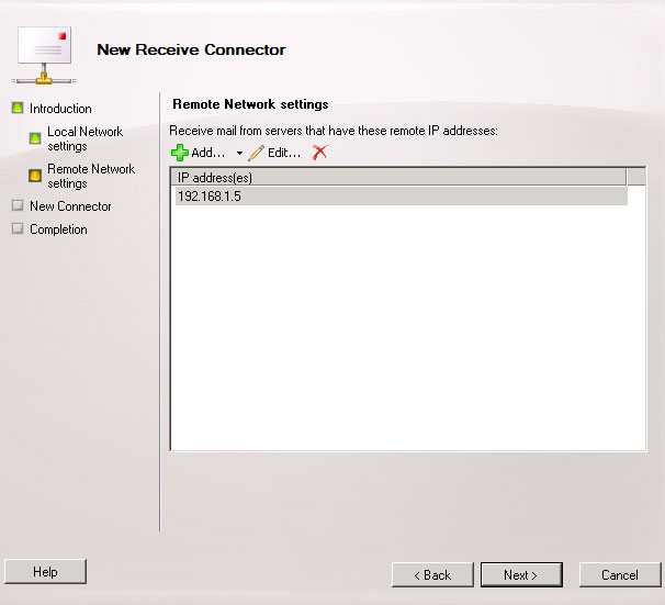 New Receive Connector ip adres toevoegen Exchange 2010