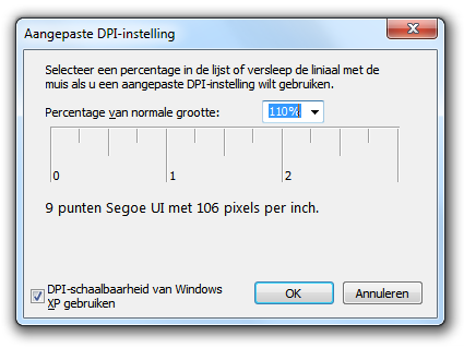 Windows 7 Aangepaste DPI-instelling voor Tekstgrootte
