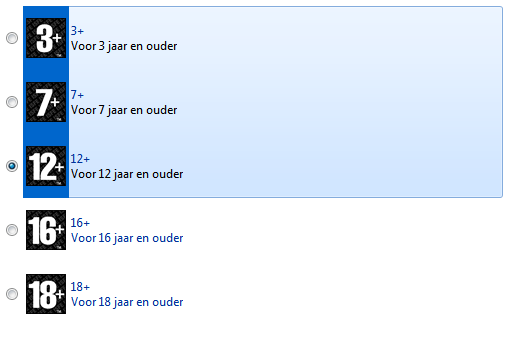 Ouderlijk toezicht - spellen op leeftijd selecteren