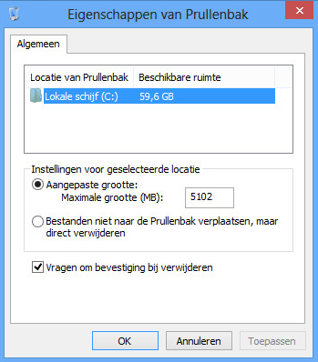 Windows 8 Prullebak bevestiging vragen bij verwijderen 